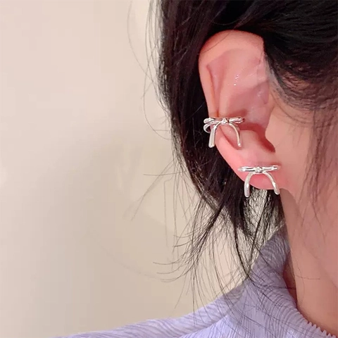Boucles d'Oreilles Clous Nœud Papillon en Cuivre Style Coréen Simple pour Femmes Boucles d'Oreilles Métalliques Argentées Bijoux