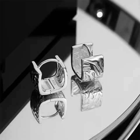 Moderne Geometrische Quadratische Ohrstecker Für Damen Unregelmäßige Lava-Textur Kupfer Versilbert Schmuck Geschenk