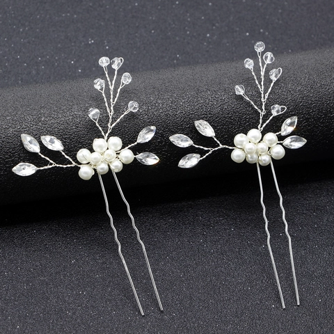 Forcine per Capelli in Lega con Perle Artificiali e Strass Fatte a Mano a Forma di U per Sposa Oro Argento Matrimonio Eleganti