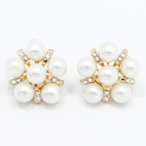 Boucles d'Oreilles Clous en Alliage Perle Artificielle Forme de Fleur Avec Accents de Strass Or Blanc Bijoux pour Mariage Femme