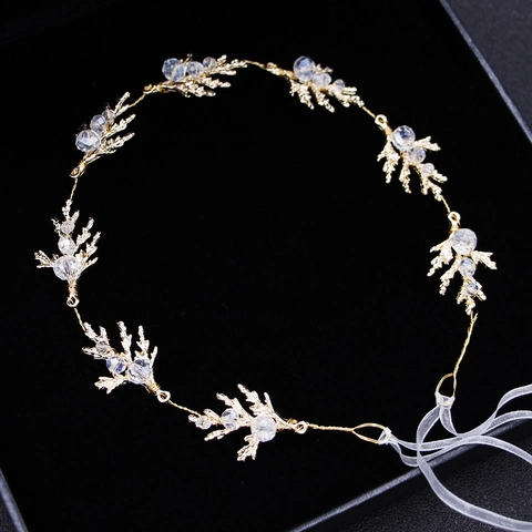 Fascia per Capelli da Sposa Fatta a Mano con Foglie d'Oro Strass e Perle Artificiali Elegante Accessorio per Capelli Matrimonio