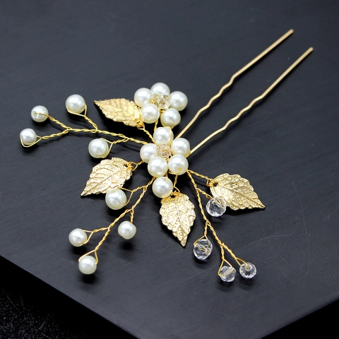 Forcina per Capelli da Sposa Fatta a Mano in Lega con Foglie Perle Artificiali Strass Accessorio per Capelli Matrimonio Donna