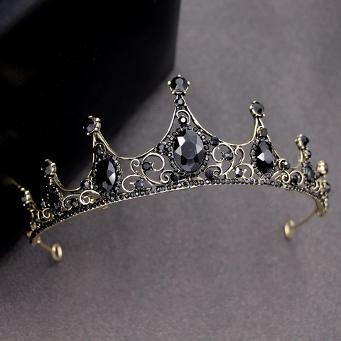 Barock Schwarz Strass Hochzeit Krone Gothic Vintage Haar Tiara Für Braut Party Damen Kinder Haarschmuck Kopfschmuck
