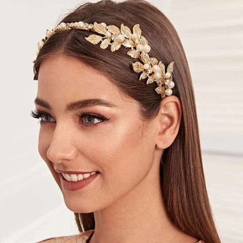 Cerchietto da Sposa in Lega a Forma di Foglia Barocca Con Perle Artificiali e Strass Accessori per Capelli da Matrimonio Donna