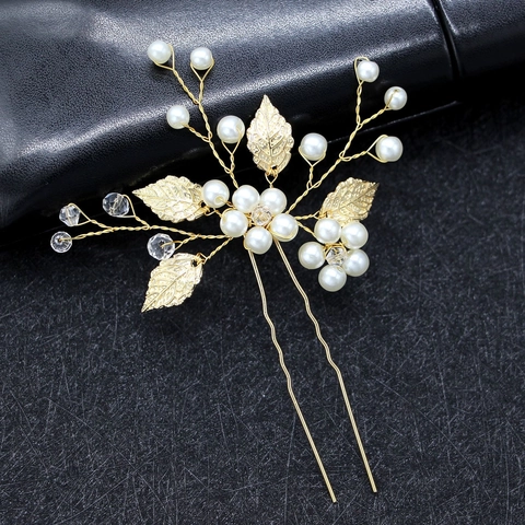 Forcina per Capelli da Sposa Fatta a Mano in Lega con Foglie Perle Artificiali Strass Accessorio per Capelli Matrimonio Donna