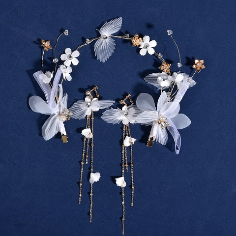 Fascia per Capelli da Sposa con Fiori Bianchi Fatta a Mano Stile Foresta Copricapo da Sposa con Perla Artificiale Strass