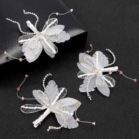 Barrettes à Cheveux Mariée Dentelle Maille Libellule Papillon Strass Accessoires Cheveux Mariage Femme Coiffe Élégante