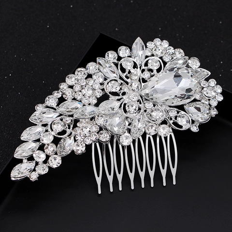 Elegant Silver Rhinestone Bridal Hair Comb Water Drop Shape Luxurious Wedding Headpiece For Brides Women Hair Jewelry Accessory