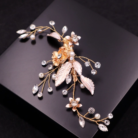 Fermaglio Capelli Sposa Matrimonio Fatto a Mano Lega Floreale Foglia Con Perla Artificiale Strass Eleganti Accessori Capelli Donna