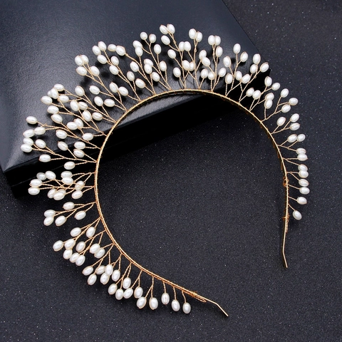 Corona da Sposa in Perle Artificiali Fatta a Mano Diadema per Donna Lega Intrecciata a Mano Matrimonio Banchetto Gioielli per Capelli