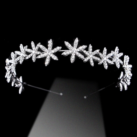 Princesse Serre-tête de Mariée en Alliage Strass Fleur Argent Mariage Couronne Diadème pour Femmes Fête Photographie Accessoires Cheveux