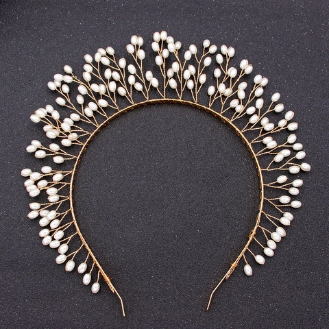 Corona da Sposa in Perle Artificiali Fatta a Mano Diadema per Donna Lega Intrecciata a Mano Matrimonio Banchetto Gioielli per Capelli