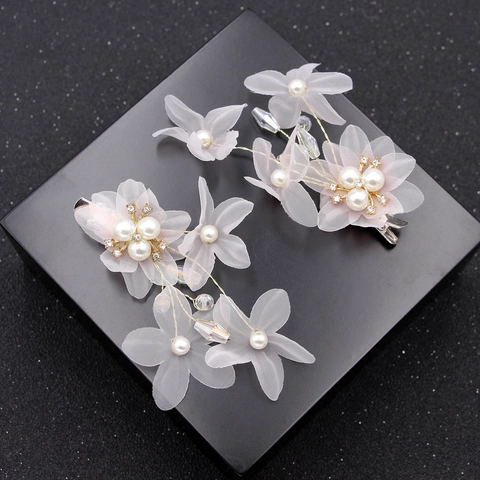 Fermagli per Capelli a Forma di Fiore in Tessuto Fatti a Mano per Sposa Matrimonio Stile Coreano Perle Artificiali Strass