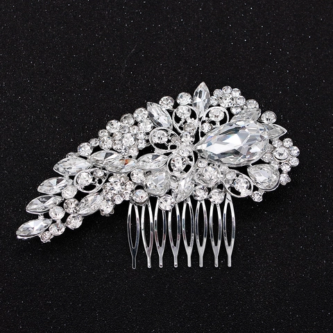 Elegant Silver Rhinestone Bridal Hair Comb Water Drop Shape Luxurious Wedding Headpiece For Brides Women Hair Jewelry Accessory