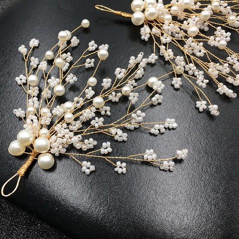 Handgefertigt Gold Zinklegierung Gewebt Braut Haarclips Elegant Künstliche Perle Blume Haarschmuck Für Damen Hochzeit Party Schmuck