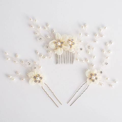 Accessorio per Capelli Sposa in Tessuto Avorio Fatto a Mano con Perle Artificiali e Strass per Matrimoni e Feste da Donna