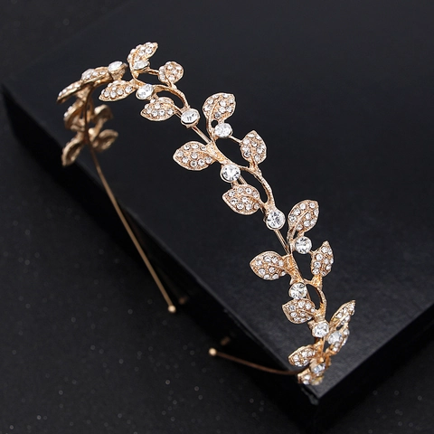 Lussuosa Corona da Sposa con Motivo a Foglia in Strass Elegante Cerchietto in Lega Oro Argento Accessori Capelli Matrimonio