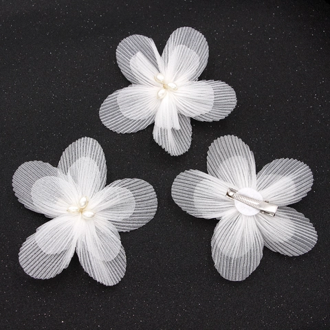 White Mesh Flower Hair Clip With Artificial Pearl Elegant Bridal Bridesmaid Hair Accessories Wedding Party Flower Headpiece