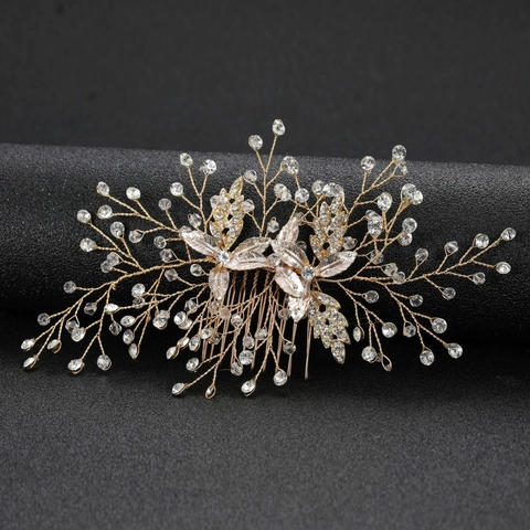 Legierung Blatt Strass Braut Haarkamm Handgefertigte Silber Gold Zweig Hochzeit Kopfschmuck Für Damen Party Schmuck Zubehör
