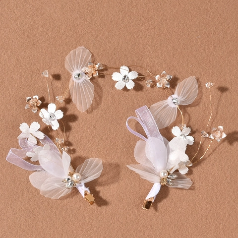 Fascia per Capelli da Sposa con Fiori Bianchi Fatta a Mano Stile Foresta Copricapo da Sposa con Perla Artificiale Strass