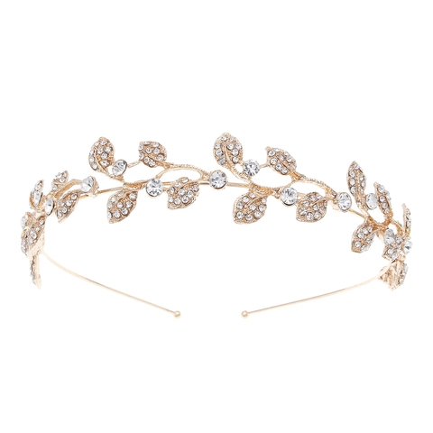 Lussuosa Corona da Sposa con Motivo a Foglia in Strass Elegante Cerchietto in Lega Oro Argento Accessori Capelli Matrimonio