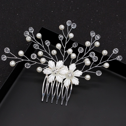 Pettine per Capelli da Sposa Fatto a Mano Con Künstliche Perle Sintetiche Fiori Bianchi Strass Cristallo Lega per Matrimonio Donna