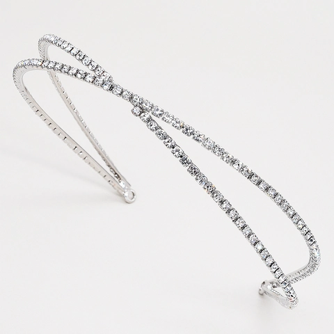 Lussuoso Cerchietto con Strass a Doppia Fila Incrociata per Donna Lega Cristallo Fascia per Matrimonio Festa Accessori Capelli