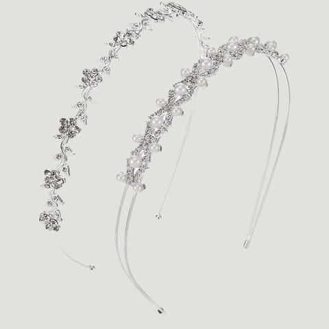Elegante Set di Cerchietti in Lega con Strass e Künstliche Perle Design Floreale Foglia Oro Argento Accessori per Capelli Matrimonio Donna