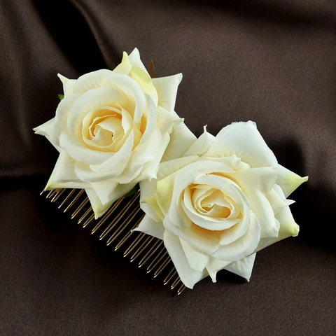 Peine para el Cabello con Doble Rosa Vintage para Mujer Elegante Accesorios de Tela para Novia Boda y Fiesta