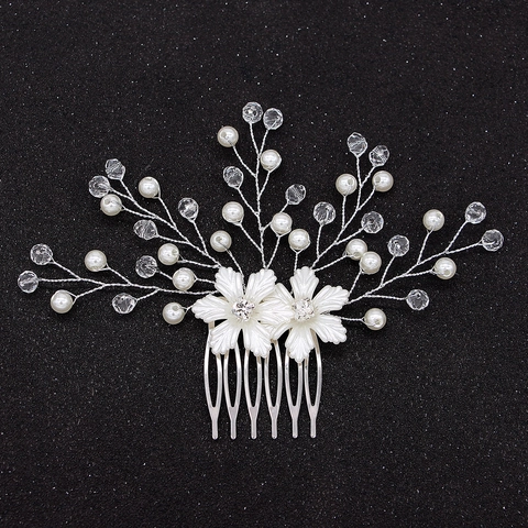 Pettine per Capelli da Sposa Fatto a Mano Con Künstliche Perle Sintetiche Fiori Bianchi Strass Cristallo Lega per Matrimonio Donna