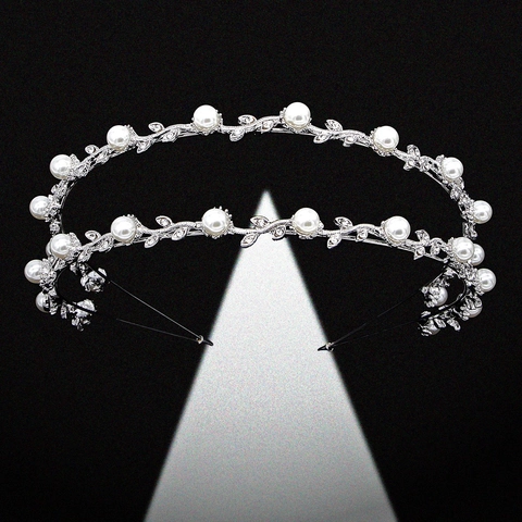 Cerchietto da Sposa Doppia Fila Künstliche Perle Strass Foglia Lega Argento Accessorio Capelli per Matrimonio Banchetto Festa Donna Gioielli