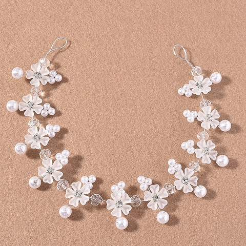 Vite per Capelli da Sposa Fatta a Mano Perle Artificiali Strass Copricapo da Sposa Fiore Bianco Cristallo Cerchietto Per Sposa Gioielli per Capelli Donna