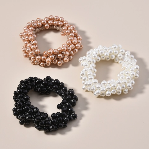Elegantes Coleteros de Perlas Artificiales Ligas para el Cabello con Cuentas Elásticas para Mujer Soporte para Cola de Caballo Estilo Coreano Accesorios para el Cabello de Moda