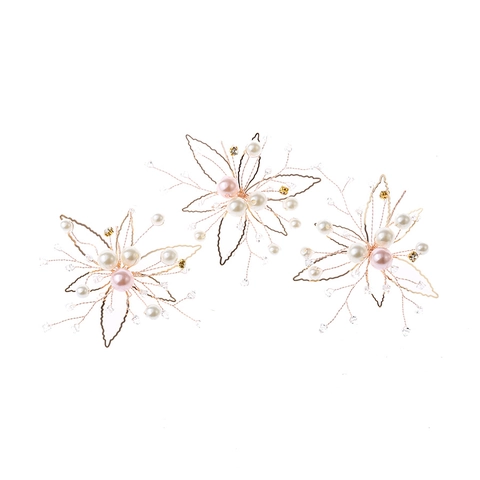 Trio di Forcine per Capelli da Sposa Fatte a Mano in Lega Fiori Stella Perle Artificiali Strass Accessori per Capelli Oro
