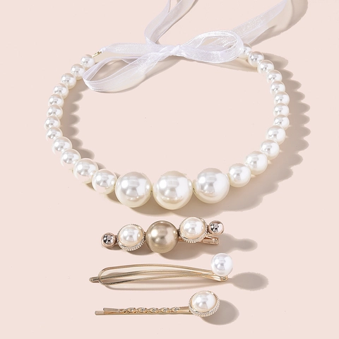 Juego de Pinzas para el Cabello de Aleación Vintage con Perlas Artificiales Elegante Diadema de Satén para Mujer Accesorios para el Cabello