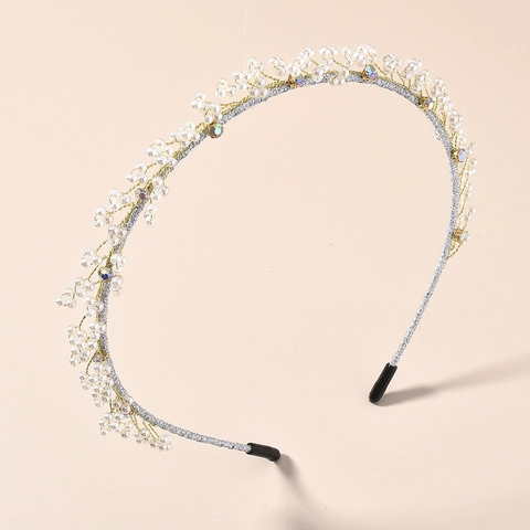 Handcrafted Artificial Pearl Cluster Beaded Headband With Rhinestones Elegant Korean Style Hair Band For Women Wedding Jewelry
