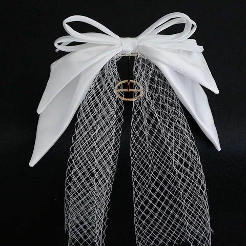 Bruids Bruiloft Sluier Wit Satijn Strik Haarclip Met Mesh Sluier Voor Fotografie Feest Vrouwen Elegante Haaraccessoires