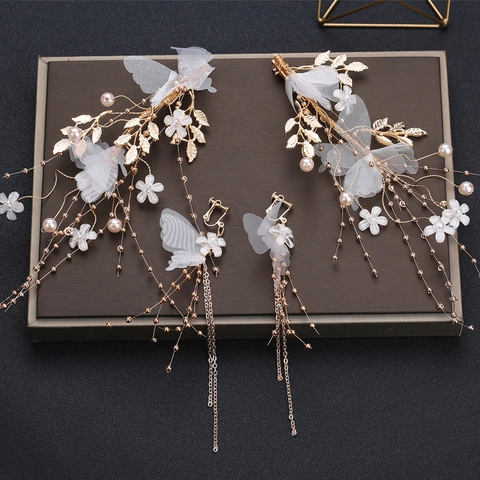 Fatto a Mano Fermagli per Capelli da Sposa E Orecchini Lega Oro Fiore Perla Artificiale Strass Stile Mori Copricapo Sposa