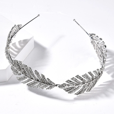 Elegante Cerchietto Tiara da Sposa con Strass e Foglia Argento Accessori per Capelli Matrimonio Principessa per Donna Fotografia Gioielli Festa