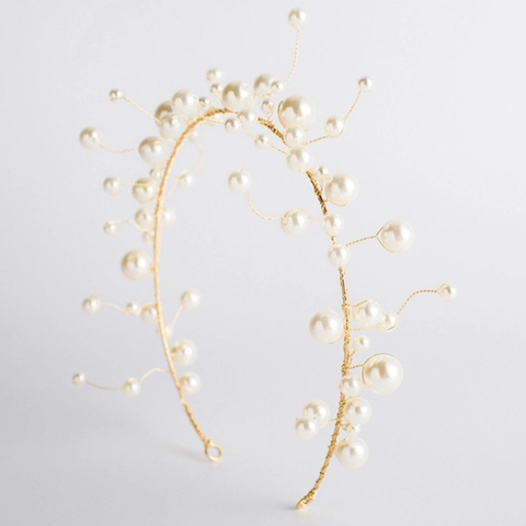 Elegante Cerchietto con Künstliche Perle Fatto a Mano Avvolgimento in Filo d'Oro Accessori per Capelli da Sposa per Matrimonio Banchetto Donna