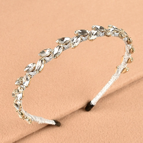 Luxury Marquise Crystal Bridal Headband Handmade Wire Wrapped Wedding Hair Accessories For Women Party Elegant Hair Hoop