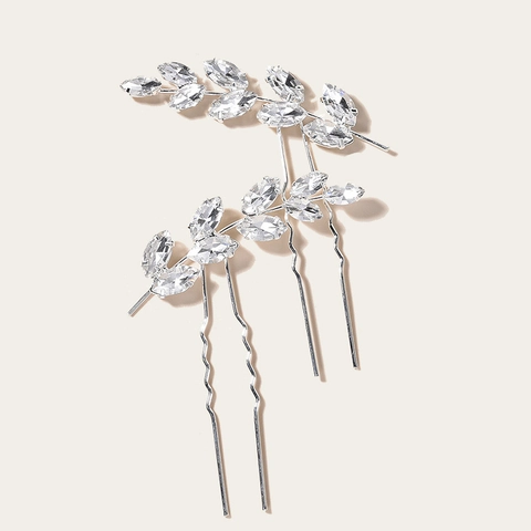 Silber Braut Blatt Haarnadeln Marquise Kristall Strass U-förmige Haarnadel Hochzeit Party Haarschmuck Für Damen