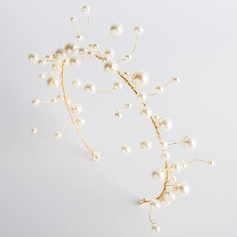 Elegante Cerchietto con Künstliche Perle Fatto a Mano Avvolgimento in Filo d'Oro Accessori per Capelli da Sposa per Matrimonio Banchetto Donna