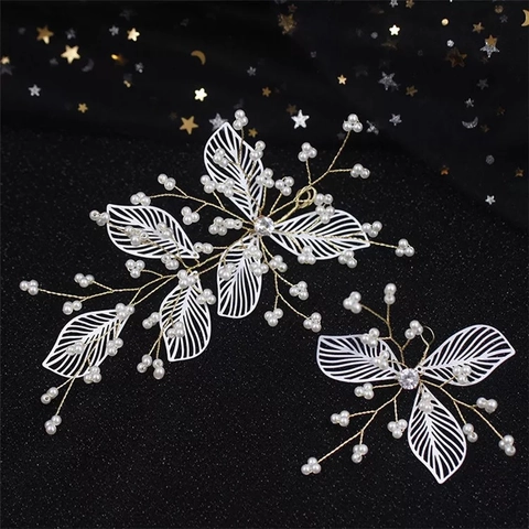 Fermagli per Capelli da Sposa in Lega Fatti a Mano con Perle Artificiali e Strass Copricapo da Sposa a Foglia e Fiore per Donna