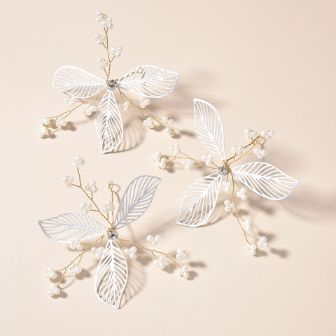 Forcine per Capelli a Foglia in Lega Fatte a Mano Con Künstliche Perle Strass Oro Filo di Rame Sposa Matrimonio Donna Gioielli