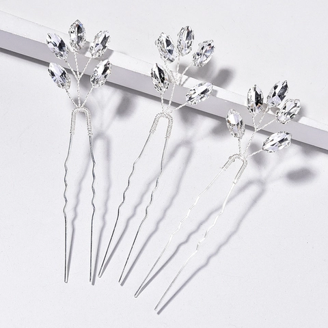 Elegante Forcina in Lega Con Strass Marquise Foglie Accessorio Sposa Matrimonio Per Donna Oro Argento