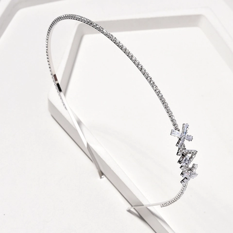 Elegante Diadema de Aleación de Plata con Strass para Mujeres Niñas Accesorios de Cabello de Novia Minimalistas Geométricos Estilo Coreano para Fiesta