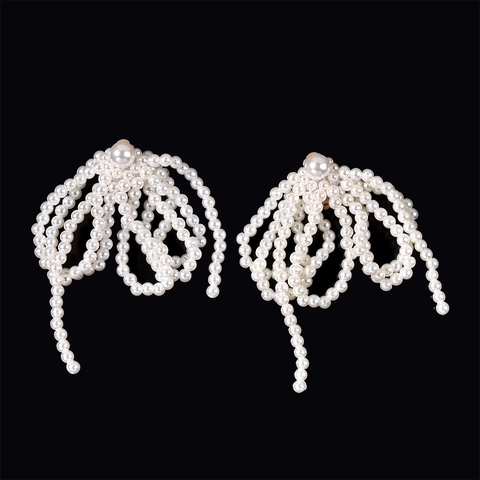 Orecchini a Clip con Fiocco in Perla Artificiale Fatti a Mano per Matrimonio Sposa Eleganti Orecchini in Lega per Donna