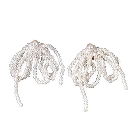 Orecchini a Clip con Fiocco in Perla Artificiale Fatti a Mano per Matrimonio Sposa Eleganti Orecchini in Lega per Donna