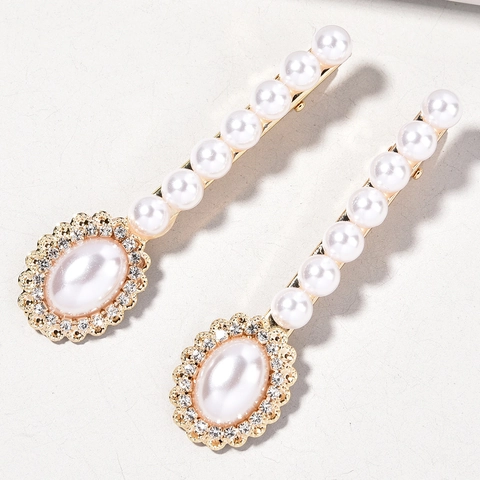 Elegante Set di Fermagli per Capelli in Lega Dorata con Perle Artificiali e Strass Stile Coreano per Matrimonio Sposa Banchetto Festa